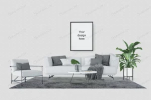 front view mockup frame with sofa plant crcb9d8f8cd size13.75mb - title:Home - اورچین فایل - format: - sku: - keywords: p_id:18