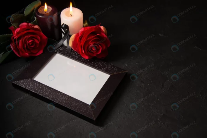 front view picture frame with red flowers black crc033be94e - title:قاب عکس خالی با شمع و گل - اورچین فایل - format:JPG - استوک - sku:crc033be94e - keywords: p_id:65817