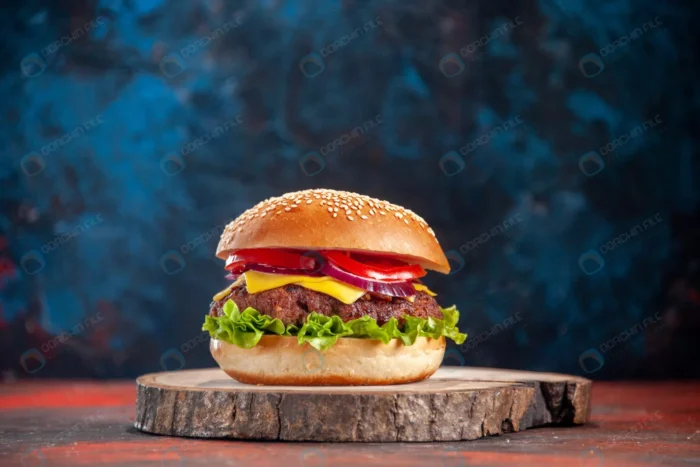 front view tasty cheeseburger with meat tomatoes crcf18dec64 - title:تصویر استوک ساندویچ برگر خانگی - اورچین فایل - format:JPG - استوک - sku:crcf18dec64 - keywords: p_id:62326