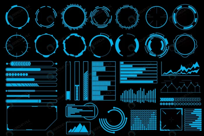 futuristic user interface elements vector set crcf117ce47 size3.42mb - title:مجموعه المان های هاد دایروی، خطی و آماری - اورچین فایل - format:EPS - وکتور - sku:crcf117ce47 - keywords: p_id:57303