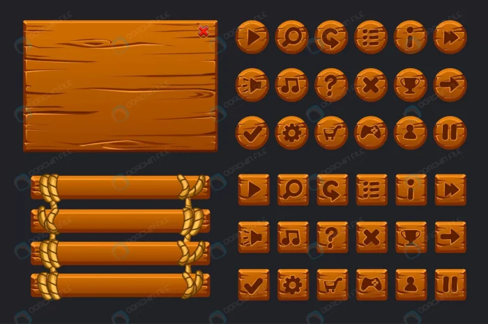game ui big kit template wooden menu graphical us crc9c39c632 size3.32mb - title:مجموعه دکمه چوبی ویژه رابط کاربری - اورچین فایل - format:EPS - وکتور - sku:crc9c39c632 - keywords: p_id:42048