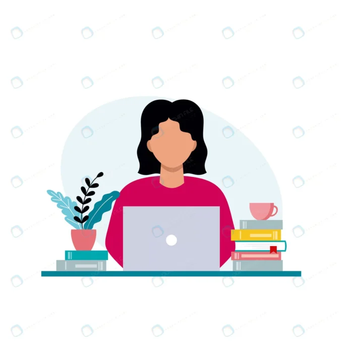 girl is working laptop online education work home crc4f154385 size0.63mb - title:وکتور کاراکتر دختر درحال کار با لپ تاپ - اورچین فایل - format:EPS - وکتور - sku:crc4f154385 - keywords: p_id:56842