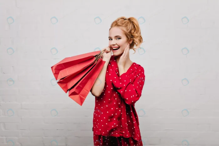 glad caucasian woman wears cotton red pajamas pos crc6f8cb0f9 - title:تصویر زن با کیف خرید - اورچین فایل - format:JPG - استوک - sku:crc6f8cb0f9 - keywords: p_id:90475