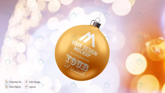 golden christmas ball mockup isolated 1.webp crccb36dd8d size47.25mb 1 - title:موکاپ گوی با بکگراند بوکه نوری - اورچین فایل - format:PSD - فتوشاپ - sku:crccb36dd8d - keywords: p_id:45029