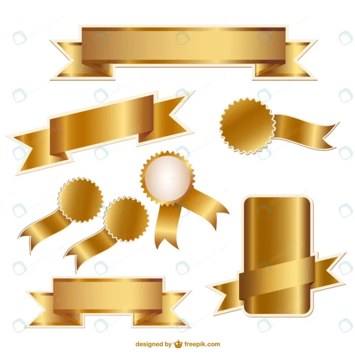 golden ribbons badges collection crcede6b301 size1.39mb - title:مجموعه وکتور ریبون و بج طلایی - اورچین فایل - format:EPS - وکتور - sku:crcede6b301 - keywords: p_id:87587