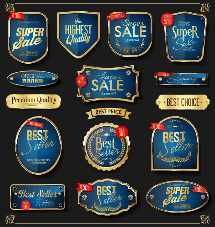 golden sale labels retro vintage design collectio crc2ec1ed07 size4.98mb - title:مجموعه وکتور تگ با سبک رترو - اورچین فایل - format:EPS - وکتور - sku:crc2ec1ed07 - keywords: p_id:38323