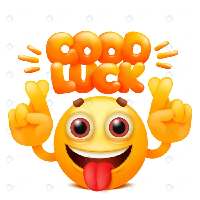 good luck web sticker yellow emoji cartoon charac crcf296da38 size4.63mb - title:طرح کارتونی ایموجی با متن موفق باشید - اورچین فایل - format:EPS - وکتور - sku:crcf296da38 - keywords: p_id:37771