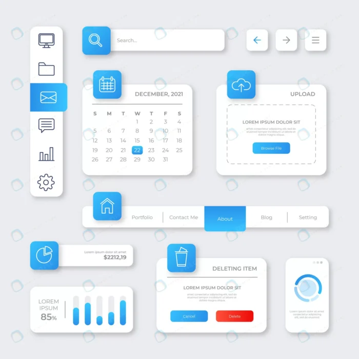 gradient colored ui kit collection 5 crc363c4536 size3.46mb - title:وکتور رابط کاربری UI kit با استایل گرادینت - اورچین فایل - format:EPS - وکتور - sku:crc363c4536 - keywords: p_id:55736