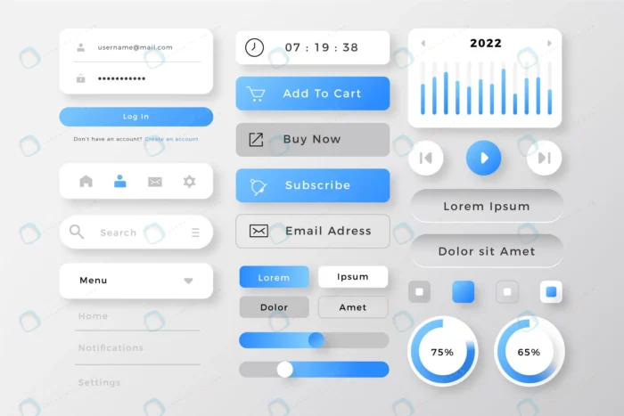 gradient colored ui kit collection 8 crcde2ede8b size4.99mb - title:وکتور المان های رابط کاربری گرادینت - اورچین فایل - format:EPS - وکتور - sku:crcde2ede8b - keywords: p_id:55871
