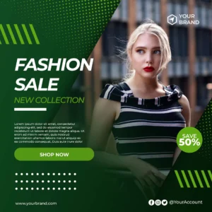 green fashion sale banner square flyer social media post template - title:Home - اورچین فایل - format: - sku: - keywords: p_id:18