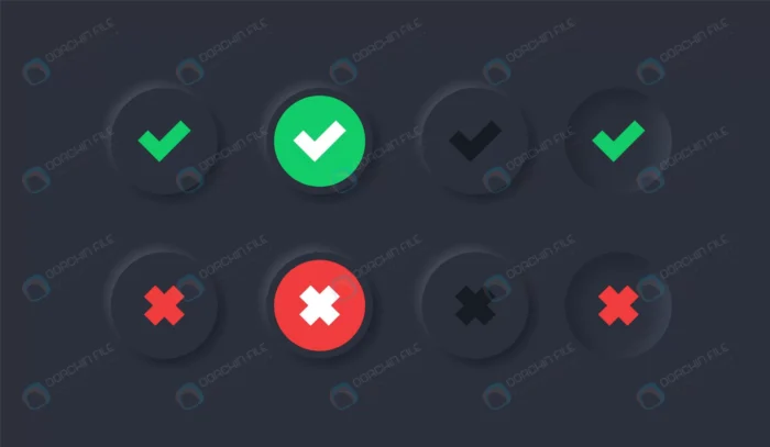 green yes red no checkmark buttons approved rejec crc9831bfe6 size1.82mb 1 - title:فایل وکتور هشت نوع علامت تایید و ضربدر مختلف - اورچین فایل - format:EPS - وکتور - sku:crc9831bfe6 - keywords: p_id:48776