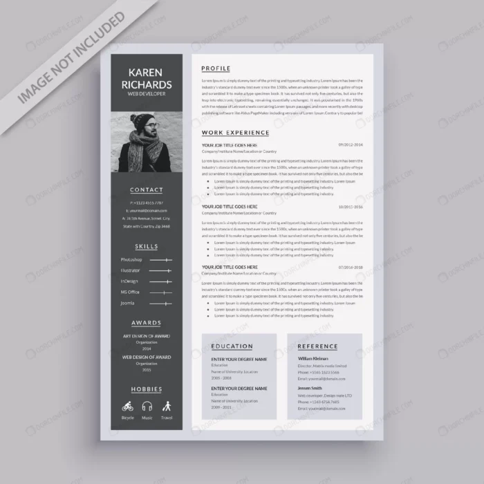 grey resume template crc051a11f9 size2.36mb - title:قالب وکتور رزومه شخصی - اورچین فایل - format:EPS - وکتور - sku:crc051a11f9 - keywords:قالب وکتور رزومه شخصی p_id:101683