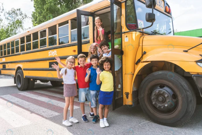 group young students attending primary school yell rnd611 frp17342641 - title:عکس اتوبوس سرویس مدرسه - اورچین فایل - format:JPG - استوک - sku:frp17342641 - keywords: p_id:73399