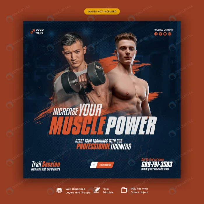 gym fitness social media banner template rnd355 frp21937229 - title:قالب پست اینستاگرام ورزشی - اورچین فایل - format:PSD - فتوشاپ - sku:frp21937229 - keywords: p_id:75321