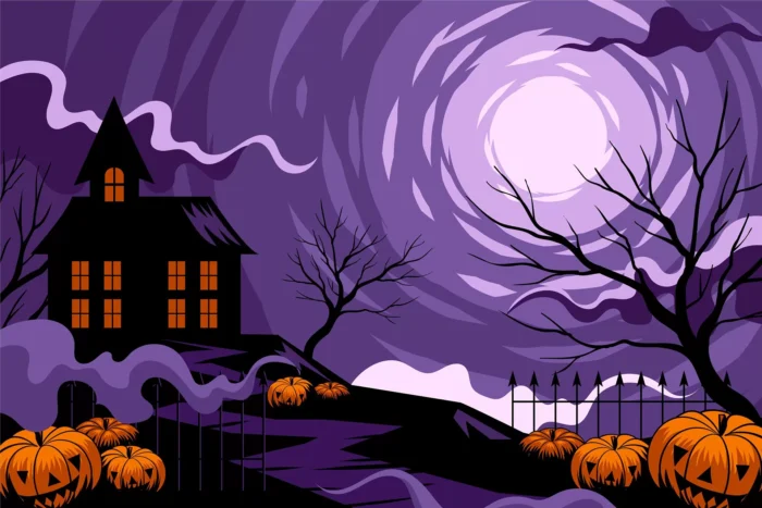 halloween background with house - title:بکگراند ویژه هالووین - اورچین فایل - format:EPS - وکتور - sku:3646 - keywords: p_id:29271