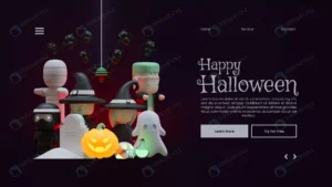 halloween landing page template with 3d rendering crc713f9fdf size32.08mb 1 - title:Home - اورچین فایل - format: - sku: - keywords: p_id:18