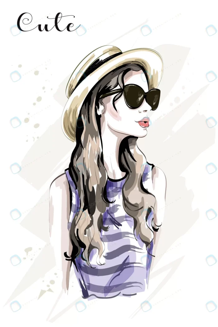 hand drawn beautiful young woman hat crc1e54f152 size3.64mb - title:وکتور زن با کلاه و عینک شیک - اورچین فایل - format:EPS - وکتور - sku:crc1e54f152 - keywords: p_id:85145