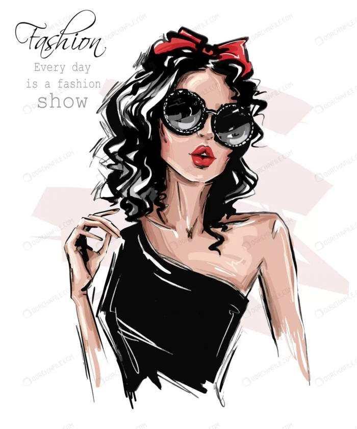hand drawn beautiful young woman sunglasses styli crc1a2fe171 size4.31mb - title:دختر با پیراهن و عینک مشکی - اورچین فایل - format:EPS - وکتور - sku:crc1a2fe171 - keywords: p_id:93019