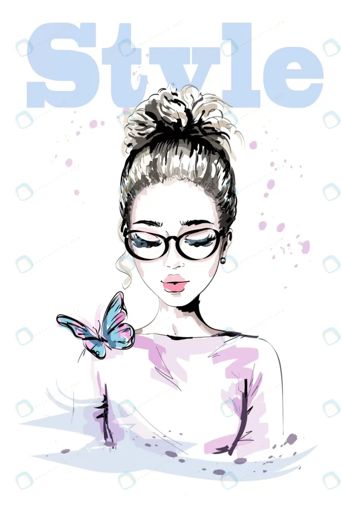 hand drawn beautiful young woman with colorful bu crc93796da0 size3.22mb - title:وکتور دختر زیبا با عینک طبی - اورچین فایل - format:EPS - وکتور - sku:crc93796da0 - keywords: p_id:85155
