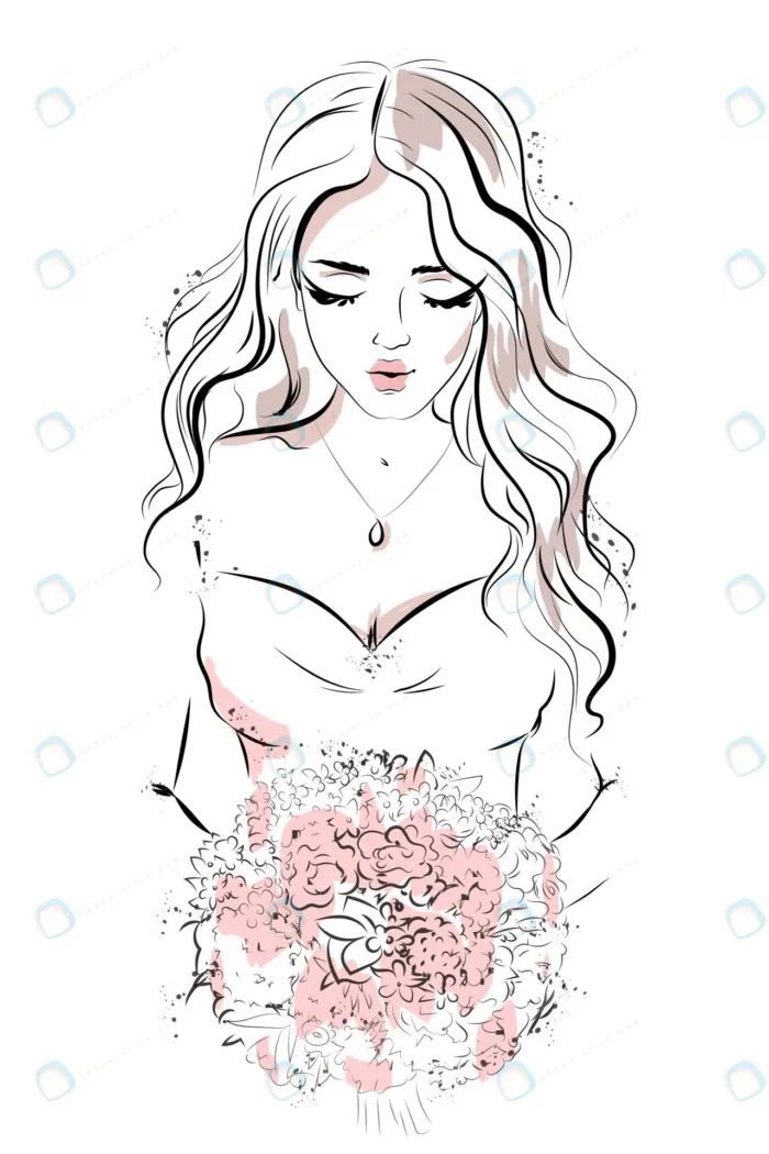 hand drawn beautiful young woman crc46ada4c3 size3.41mb - title:وکتور عروس با دسته گل زیبا - اورچین فایل - format:EPS - وکتور - sku:crc46ada4c3 - keywords: p_id:85157