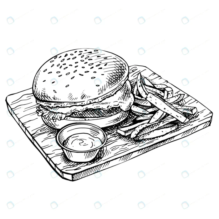 hand drawn cheeseburger wood sketch big humburger crce0473faa size1.52mb - title:وکتور برگر با سیب زمینی - اورچین فایل - format:EPS - وکتور - sku:crce0473faa - keywords: p_id:52080