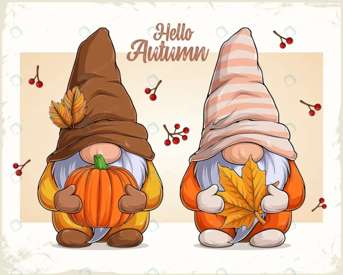 hand drawn cute gnomes autumn disguise holding pu crc18223a98 size9.00mb - title:وکتور کارتونی بامزه با المان های پاییزی - اورچین فایل - format:EPS - وکتور - sku:crc18223a98 - keywords: p_id:62857