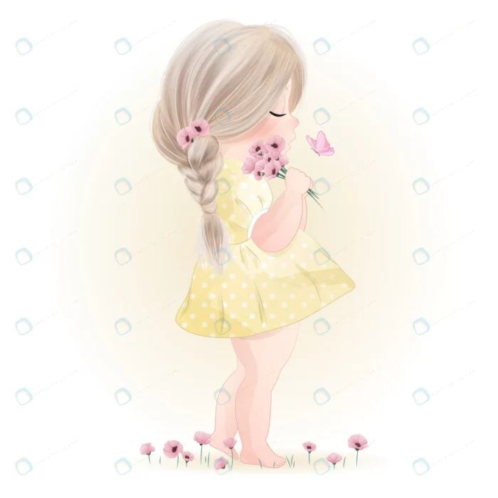 hand drawn cute little girl with watercolor illus crc16a8ce45 size10.30mb 1 - title:وکتور دختر کوچولو با دسته گل - اورچین فایل - format:EPS - وکتور - sku:crc16a8ce45 - keywords: p_id:79767