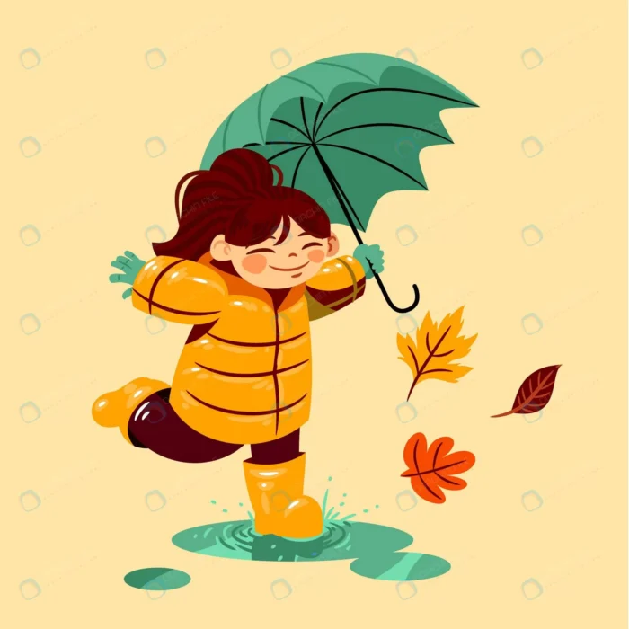 hand drawn flat autumn illustration crc2363662c size0.69mb - title:وکتور کاراکتر دختر کارتونی زیر باران - اورچین فایل - format:EPS - وکتور - sku:crc2363662c - keywords: p_id:62907