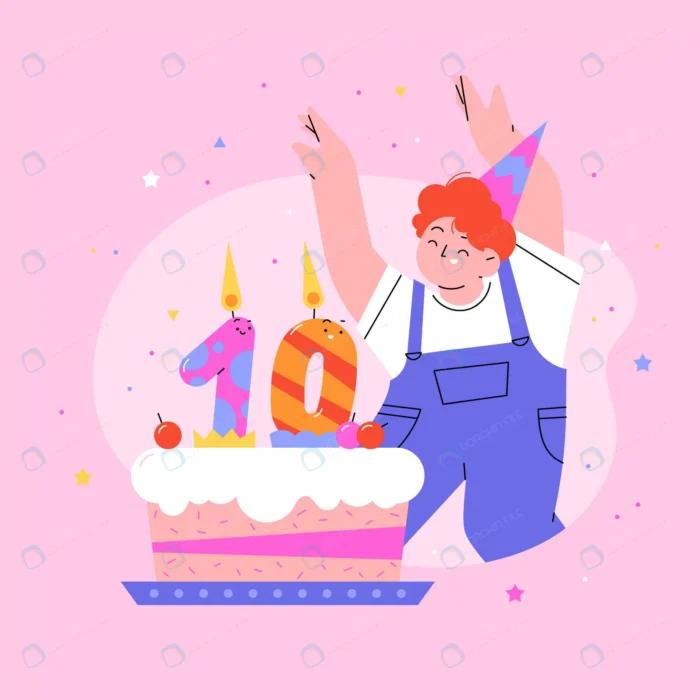 hand drawn flat design 10 years anniversary birth crc403003d6 size0.57mb - title:وکتور فلت جشن تولد 10 سالگی - اورچین فایل - format:EPS - وکتور - sku:crc403003d6 - keywords: p_id:60089