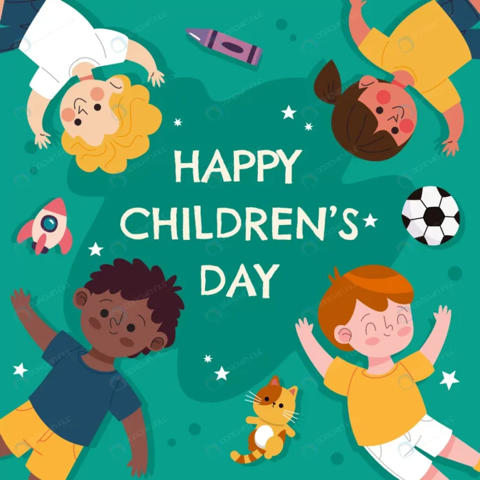 hand drawn flat world children s day illustration crcac5f763a size1.57mb - title:وکتور کاراکتر کودکان شاد از نمای بالا - اورچین فایل - format:EPS - وکتور - sku:crcac5f763a - keywords: p_id:63977