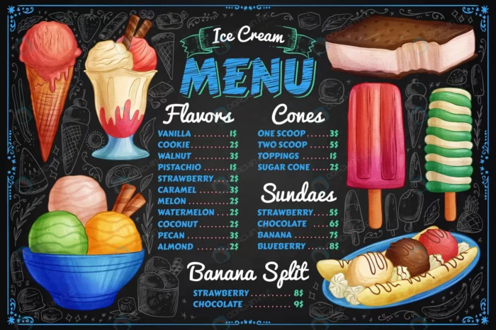 hand drawn ice cream blackboard menu template crce08e298c size42.53mb - title:طرح منو کافی شاپ و بستنی - اورچین فایل - format:EPS - وکتور - sku:crce08e298c - keywords: p_id:41228