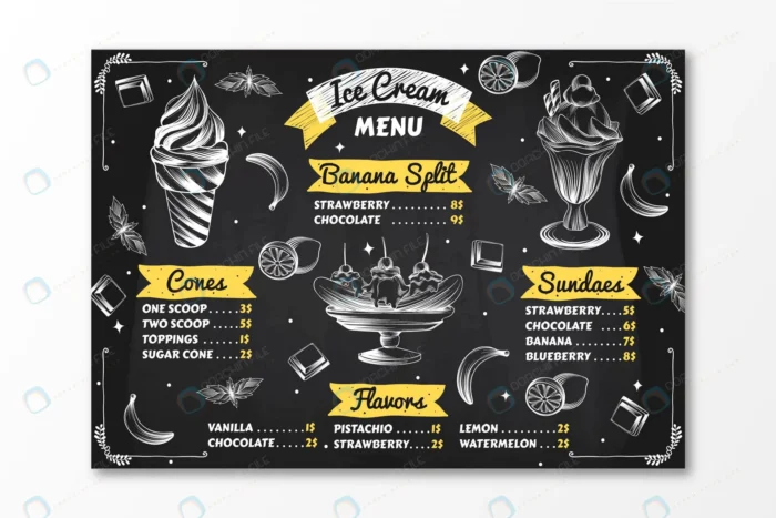 hand drawn ice cream blackboard menu template 2 crc1f93a2b5 size3.94mb - title:منو بستنی با استایل گچ سفید - اورچین فایل - format:EPS - وکتور - sku:crc1f93a2b5 - keywords: p_id:41230