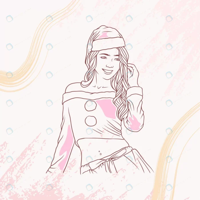 hand drawn portrait beautiful woman christmas cos crce7c02bb6 size2.71mb 1 - title:نقاشی خطی دختر با لباس کریسمس - اورچین فایل - format:EPS - وکتور - sku:crce7c02bb6 - keywords: p_id:44605