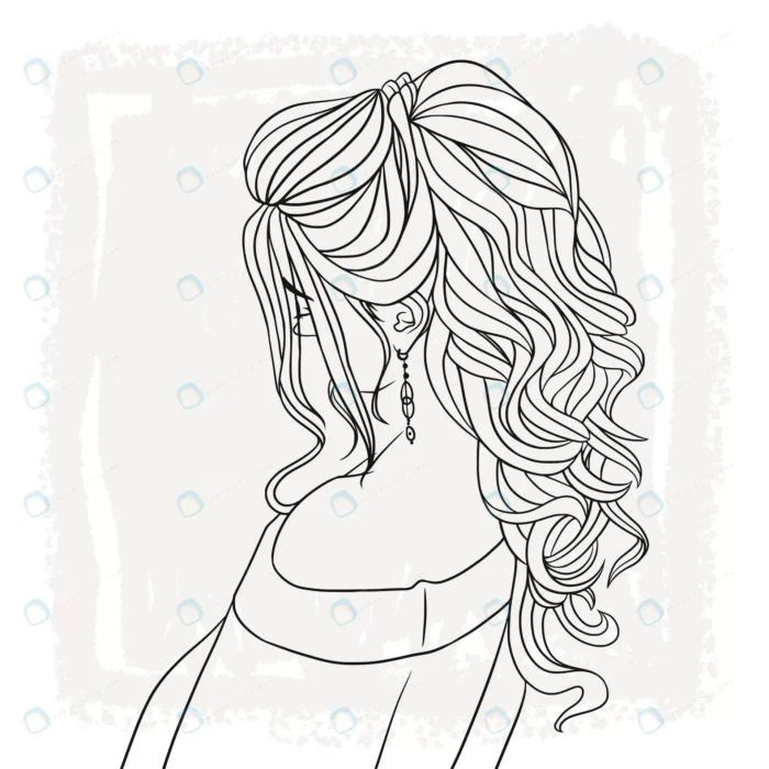 hand drawn portrait beautiful woman with beautifu crc2b763029 size1.8mb 1 - title:لاین آرت طرح مدل مو - اورچین فایل - format:EPS - وکتور - sku:crc2b763029 - keywords: p_id:44607