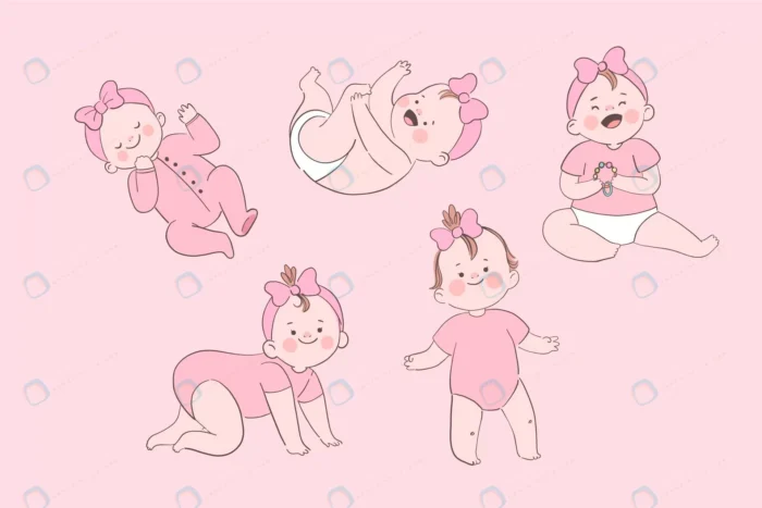 hand drawn stages baby girl crc97f47595 size1.29mb 1 - title:مجموعه وکتور دختر بچه - اورچین فایل - format:EPS - وکتور - sku:crc97f47595 - keywords: p_id:79769