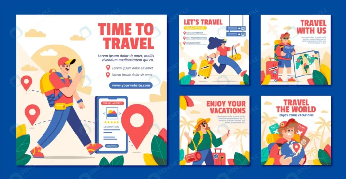 hand drawn travel agency instagram posts rnd136 frp26560082 - title:قالب پست اینستاگرام مسافرت و گردشگری با فرمت وکتور - اورچین فایل - format:EPS - وکتور - sku:frp26560082 - keywords: p_id:72599