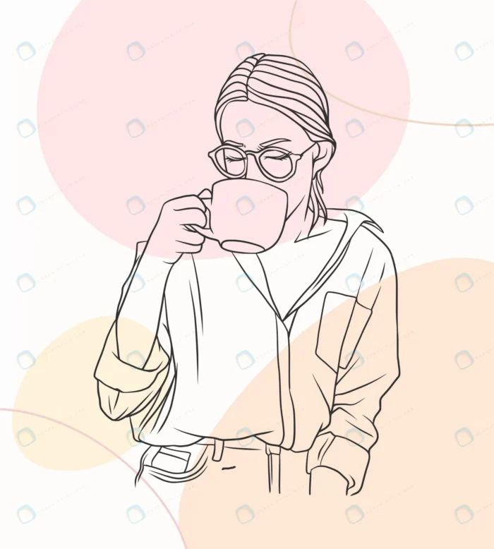 hand drawn woman drinking coffee elegant line art crc32ec2023 size931.61kb 1 - title:تصویر خطی دختر با ماگ قهوه - اورچین فایل - format:EPS - وکتور - sku:crc32ec2023 - keywords: p_id:44613
