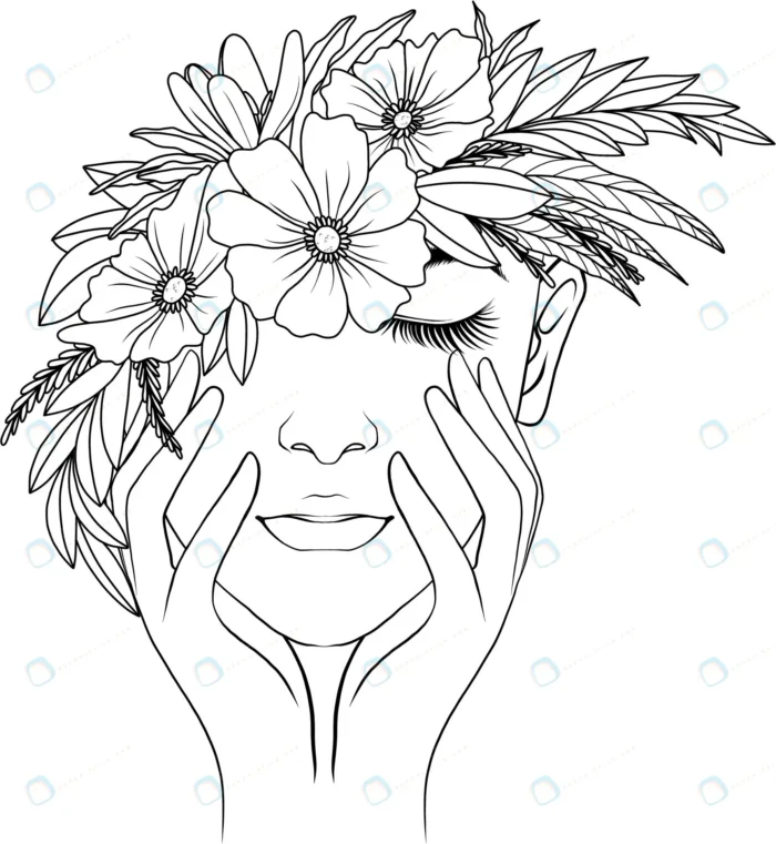 hand drawn woman flowers crc1e2ae092 size2.87mb - title:تصویر خطی دختر با تاج گل - اورچین فایل - format:EPS - وکتور - sku:crc1e2ae092 - keywords: p_id:91095