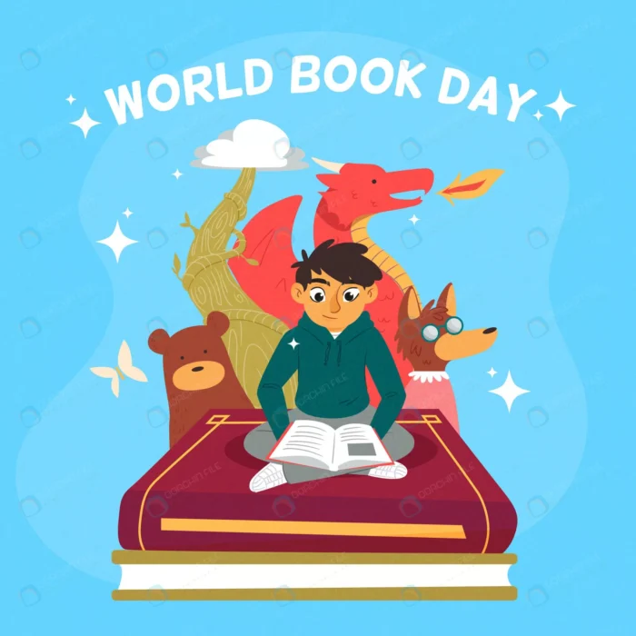 hand drawn world book day event crc6e73c15b size6.06mb - title:وکتور پسر در حال مطالعه کتاب - اورچین فایل - format:EPS - وکتور - sku:crc6e73c15b - keywords: p_id:91071