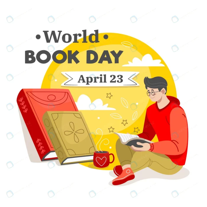 hand drawn world book day illustration 2 crcea8fc8ee size0.60mb - title:وکتور تبریک روز جهانی کتاب با کاراکتر - اورچین فایل - format:EPS - وکتور - sku:crcea8fc8ee - keywords: p_id:64829