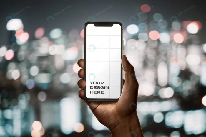hand holding new smartphone mockup with bokeh crc57f0ccae size78.41mb - title:موکاپ موبایل در دست مرد با پس زمینه بوکه - اورچین فایل - format:PSD - فتوشاپ - sku:crc57f0ccae - keywords: p_id:82995
