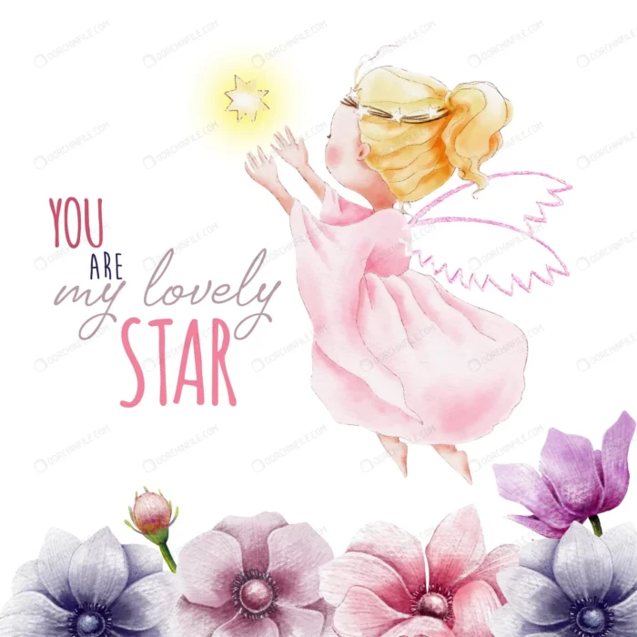 hand painted watercolor angel with star flowers crc813f76dd size15.36mb - title:وکتور فرشته با ستاره طلایی - اورچین فایل - format:EPS - وکتور - sku:crc813f76dd - keywords: p_id:105703