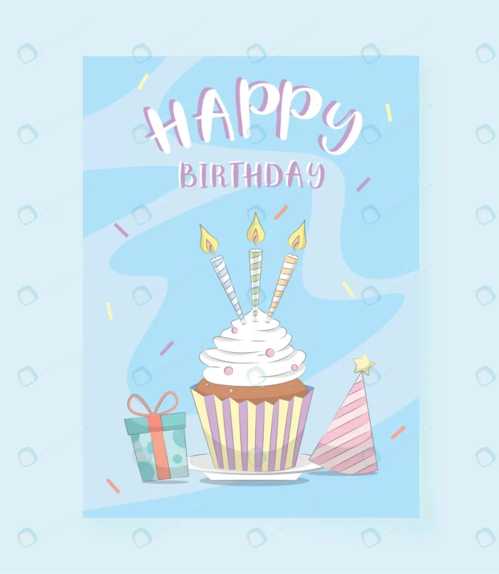 happy birthday card decorated with cupcake and ca crcaf0f4461 size1.94mb - title:وکتور تبریک تولد با طرح کاپ کیک - اورچین فایل - format:EPS - وکتور - sku:crcaf0f4461 - keywords: p_id:34739