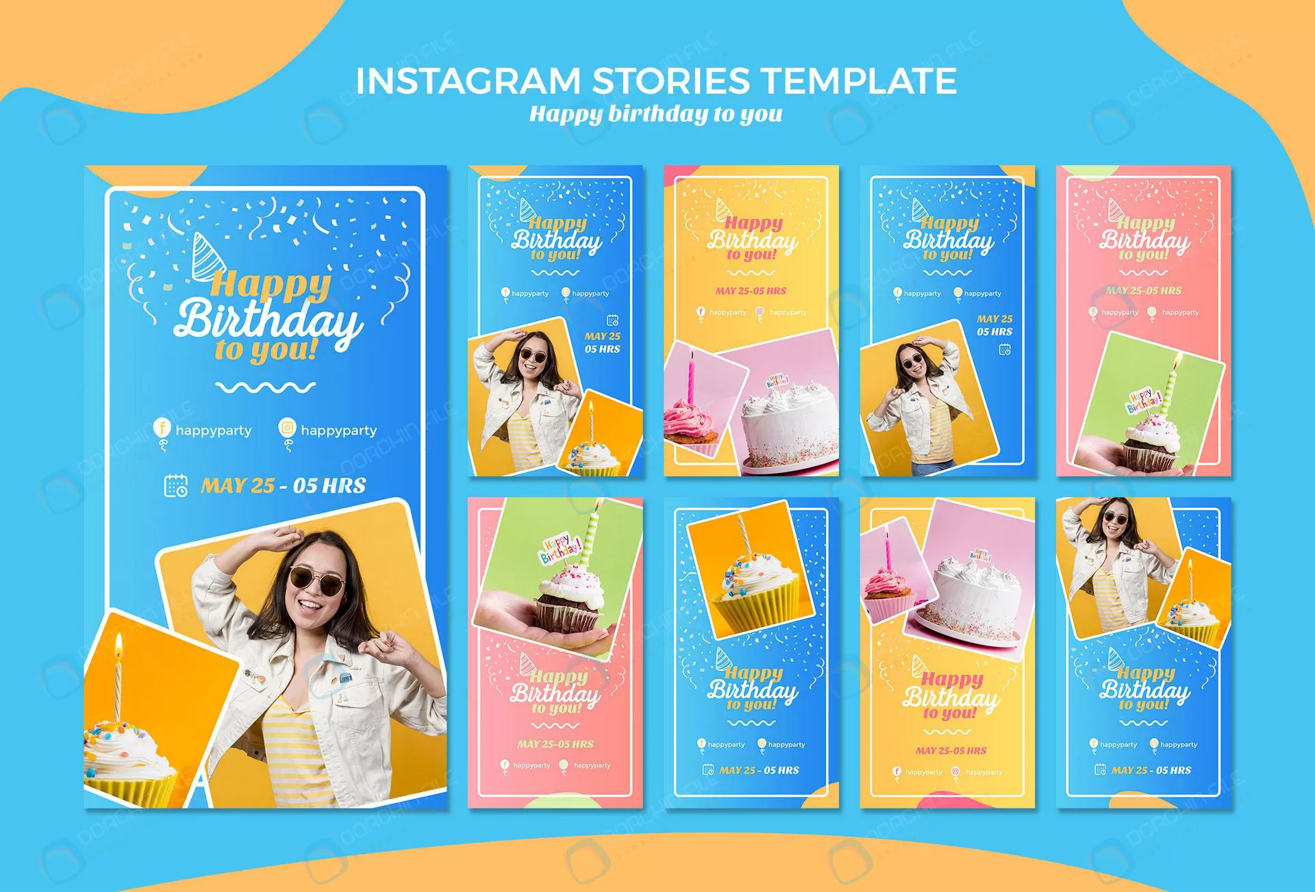 happy birthday instagram stories template crce1030237 size43.07mb - title:مجموعه استوری اینستاگرام تولد - اورچین فایل - format:PSD - فتوشاپ - sku:crce1030237 - keywords: p_id:84201