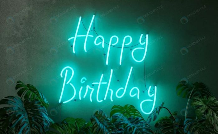 happy birthday neon sign with plants front rnd540 frp22509262 - title:تصویر متن تبریک تولد با نئون - اورچین فایل - format:JPG - استوک - sku:frp22509262 - keywords: p_id:68302