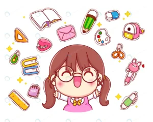 happy cute girl with stationery l - title:Home Main - اورچین فایل - format: - sku: - keywords: p_id:18