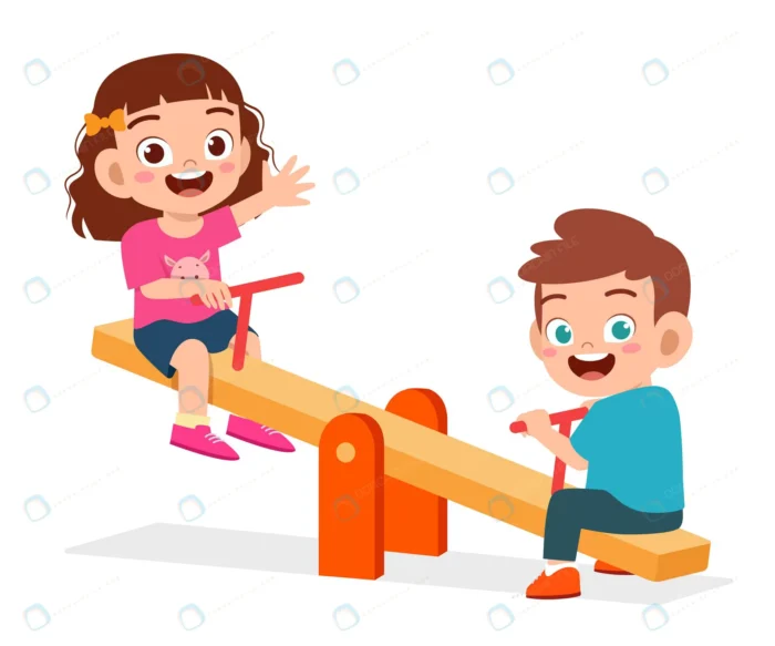 happy cute kid boy girl play seesaw together illu crc38bf6f69 size1.28mb - title:وکتور بچه ها در حال بازی با الاکلنگ - اورچین فایل - format:EPS - وکتور - sku:crc38bf6f69 - keywords: p_id:79011