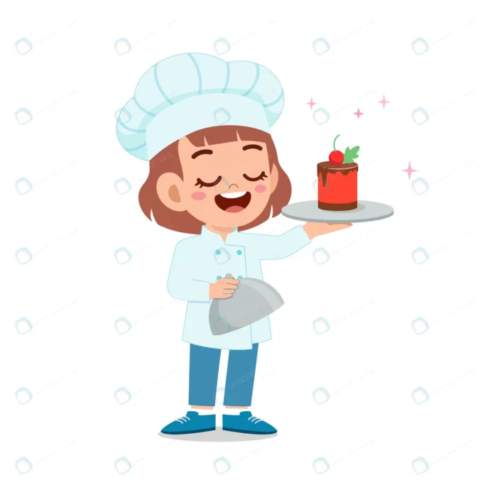 happy cute little kid girl wear chef uniform cook crc69e1bf9e size0.98mb - title:کاراکتر دختر قناد با کیک - اورچین فایل - format:EPS - وکتور - sku:crc69e1bf9e - keywords: p_id:79079
