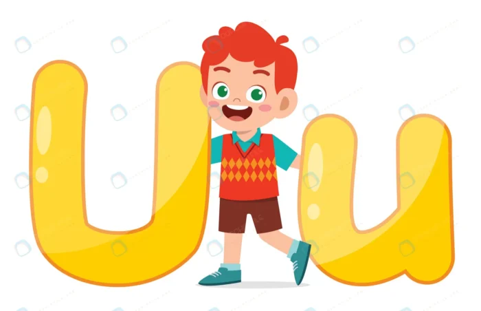 happy cute little kid study alphabet character.jp crcf023e27c size1.23mb - title:کاراکتر پسر با حرف انگلیسی U - اورچین فایل - format:EPS - وکتور - sku:crcf023e27c - keywords: p_id:79137