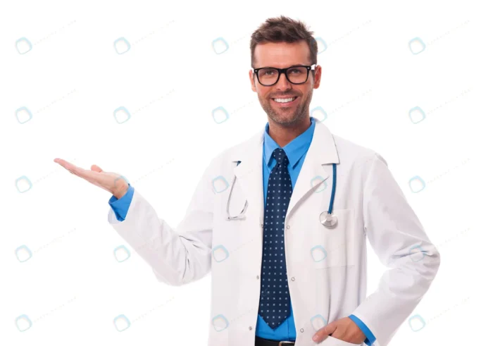 happy doctor wearing glasses presenting something crcb67e0190 size3.84mb 5742x4032 1 - title:تصویر استوک پزشک مرد - اورچین فایل - format:JPG - استوک - sku:crcb67e0190 - keywords: p_id:35363